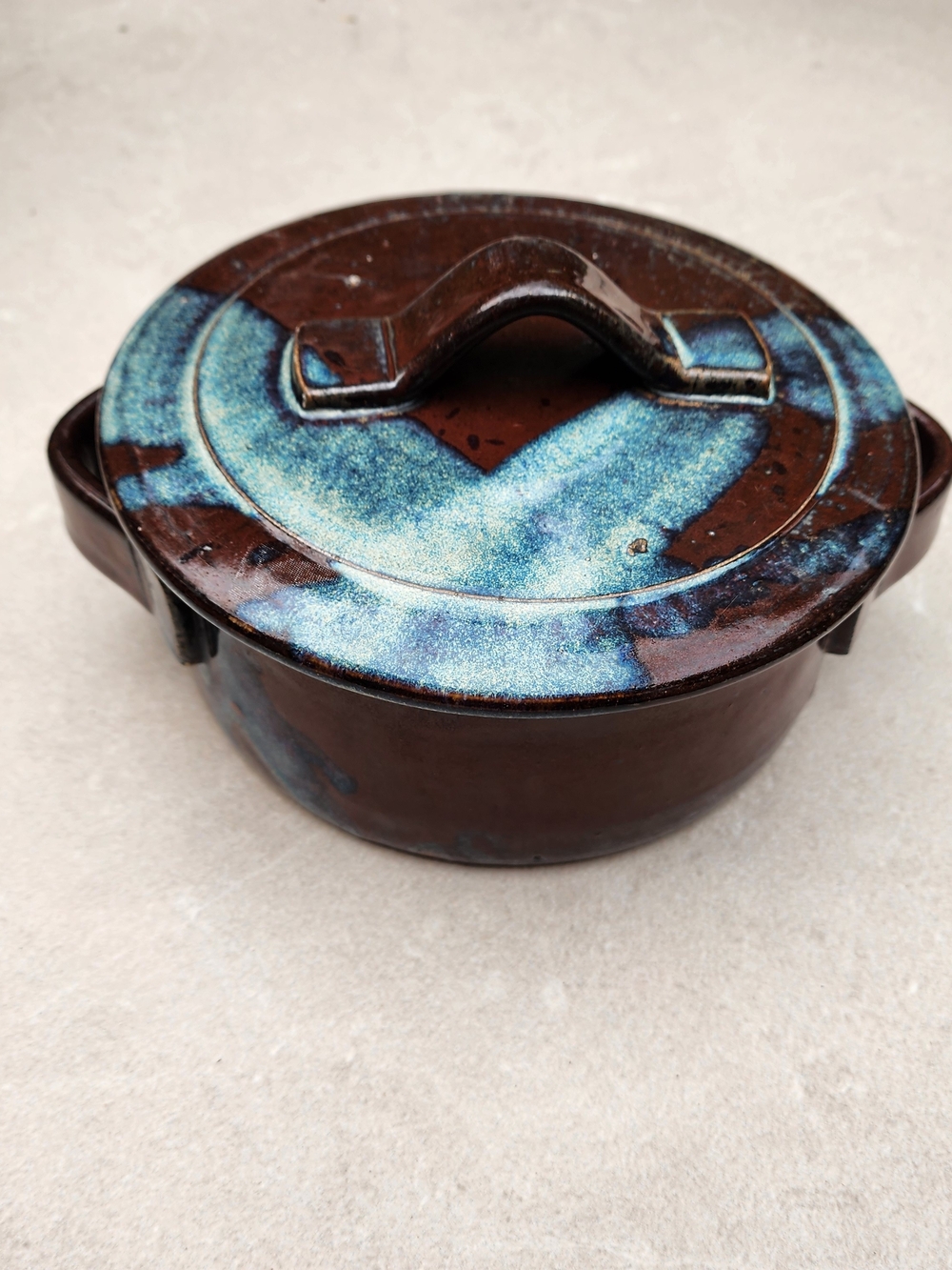 The Poddery Studio Art Drip Glaze 7" Covered Casserole Baking Serving Dish Hand
